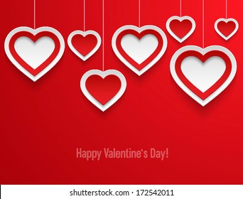 Hanging valentines hearts. Vector illustration.