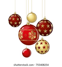 Hanging vector christmas balls on a white background
