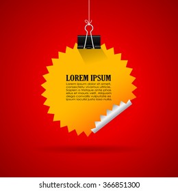 Hanging vector star sticker illustration isolated on red background