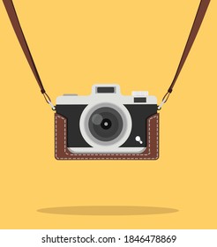 hanging vintage camera with case vector