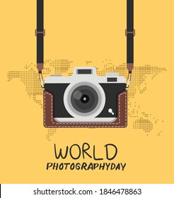 hanging vintage camera with case world photography background