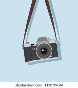 hanging vintage camera  in a flat style 