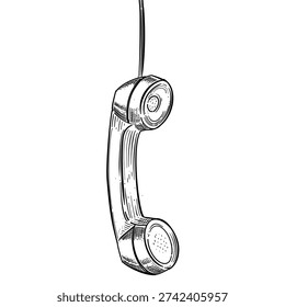 hanging vintage telephone receiver vector line art hand drawn illustration