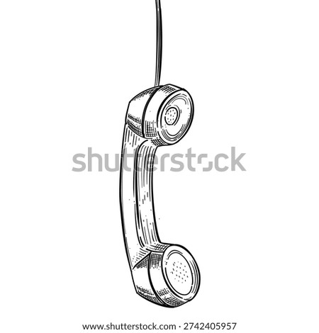hanging vintage telephone receiver vector line art hand drawn illustration