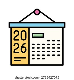 Calendario de pared colgante 2026 Ilustración vectorial llena de estilo icono