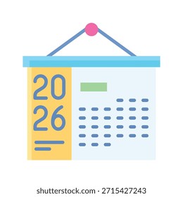 Ícone de estilo plano de ilustração de vetor 2026 do calendário de parede suspensa
