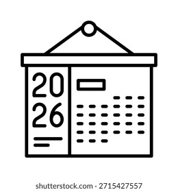 Calendario de pared colgante Icono de estilo de línea de Ilustración vectorial 2026
