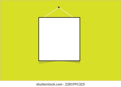 Hanging white banner with place for text. Vector illustration.Flat blank signboard.