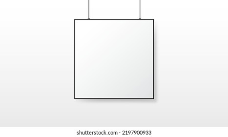 Hanging White Blank Square Canvas Branding Display Mockup Illustration