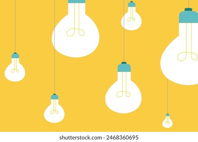 Hanging white light bulb yellow background