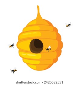 Colgando abejas silvestres anidan o colmena de abejas volando en alto aislado sobre fondo blanco. Ilustración vectorial. Bebida