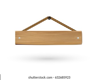 Hanging Wood Board Sign On A White Background