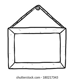hanging wooden board / cartoon vector and illustration, black and white, hand drawn, sketch style, isolated on white background.