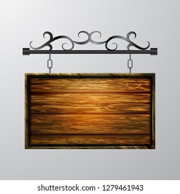 hanging, wooden Board vector, wooden object for text.