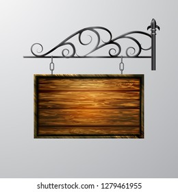 hanging, wooden Board vector, wooden object for text.