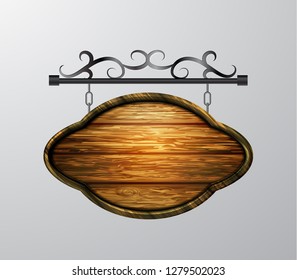 hanging, wooden Board vector, wooden object for text.
