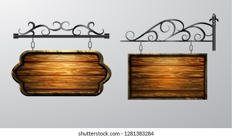 hanging, wooden Board vector, wooden object for text.