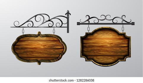 hanging, wooden Board vector, wooden object for text.