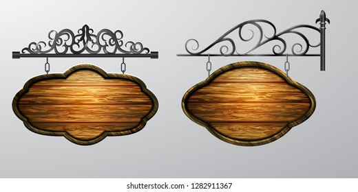 hanging, wooden Board vector, wooden object for text.