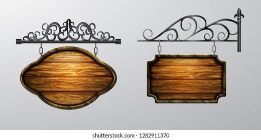 hanging, wooden Board vector, wooden object for text.
