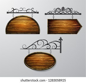 hanging, wooden Board vector, wooden object for text.