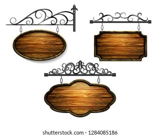 hanging, wooden Board vector, wooden object for text.