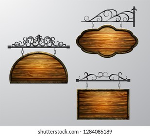 hanging, wooden Board vector, wooden object for text.