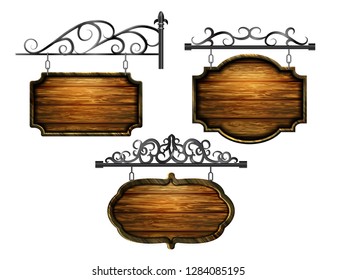 hanging, wooden Board vector, wooden object for text.