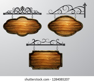 hanging, wooden Board vector, wooden object for text.