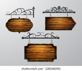 hanging, wooden Board vector, wooden object for text.