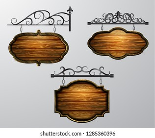 hanging, wooden Board vector, wooden object for text.