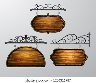 hanging, wooden Board vector, wooden object for text.