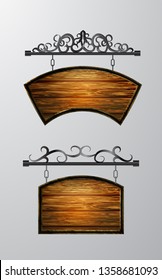 hanging, wooden Board vector, wooden object for text.