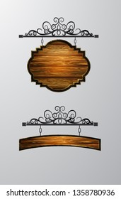 hanging, wooden Board vector, wooden object for text.