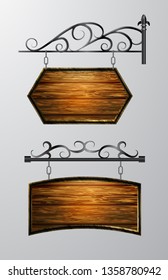 hanging, wooden Board vector, wooden object for text.