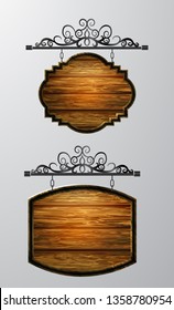 hanging, wooden Board vector, wooden object for text.