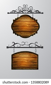 hanging, wooden Board vector, wooden object for text.