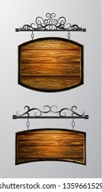 hanging, wooden Board vector, wooden object for text.
