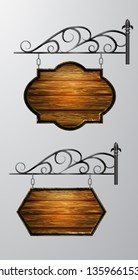 hanging, wooden Board vector, wooden object for text.