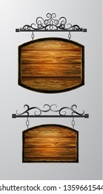 hanging, wooden Board vector, wooden object for text.