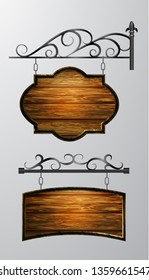 hanging, wooden Board vector, wooden object for text.
