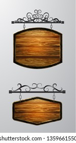 hanging, wooden Board vector, wooden object for text.