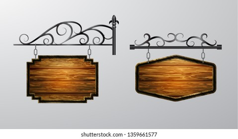 hanging, wooden Board vector, wooden object for text.