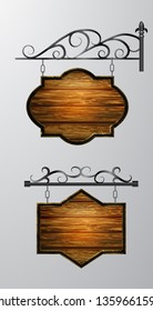 hanging, wooden Board vector, wooden object for text.