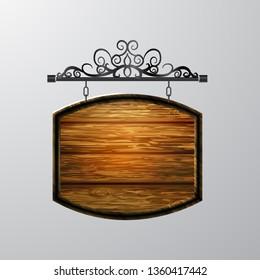 hanging, wooden Board vector, wooden object for text.