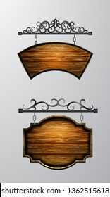 hanging, wooden Board vector, wooden object for text.
