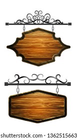 hanging, wooden Board vector, wooden object for text.