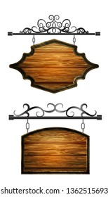 hanging, wooden Board vector, wooden object for text.