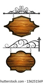 hanging, wooden Board vector, wooden object for text.
