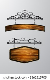 hanging, wooden Board vector, wooden object for text.